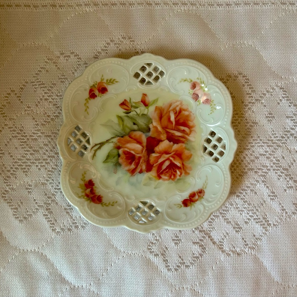 Floral Porcelain trinket tray with Pink Roses